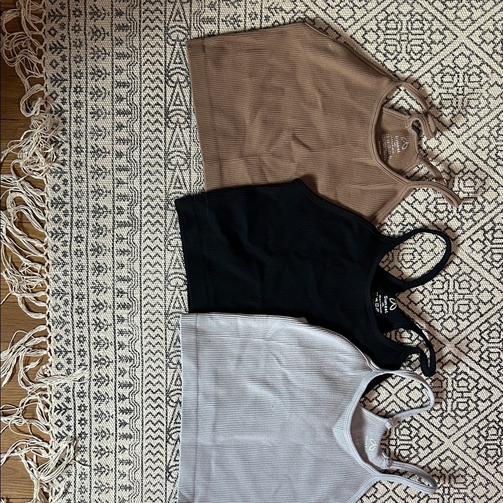 Women's Cropped Tank Trio - Black, White, and Tan